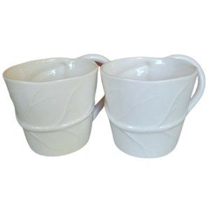 Starbucks Coffee Mugs (2) Wrapped Leaf Vein Relief White Background 2008 Rare